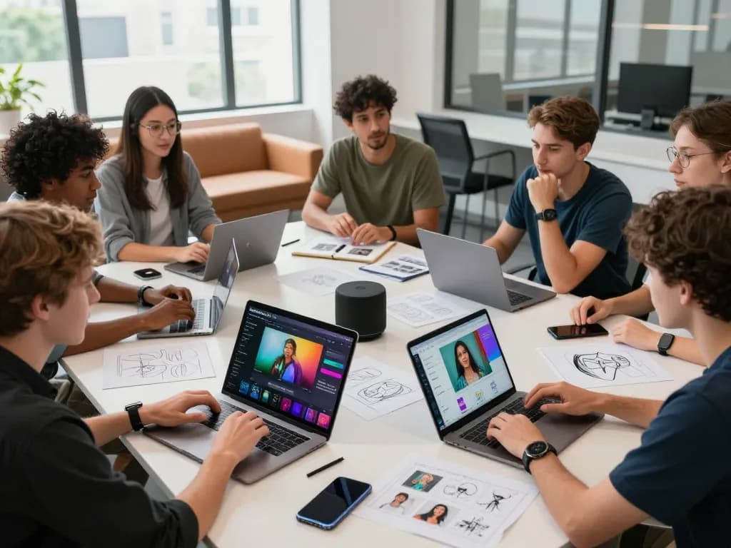 Collaborative content creators using Seedance 2.0 AI for video production in a dynamic tech workspace.