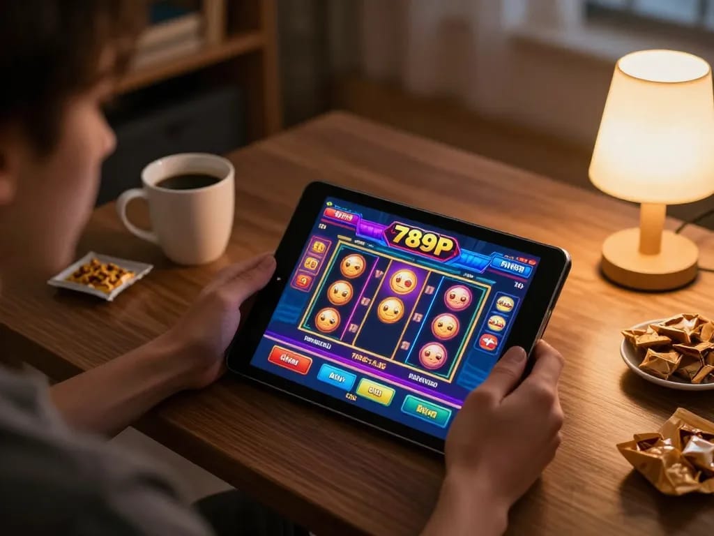 Engaging online gaming session with 789P casino interface on a tablet at home, showcasing strategic gameplay.