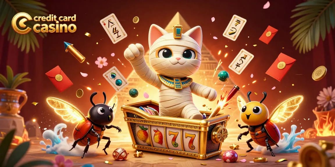Engage with the exciting world of credit card casino gaming through this vibrant illustration showcasing a unique Egyptian-themed atmosphere.