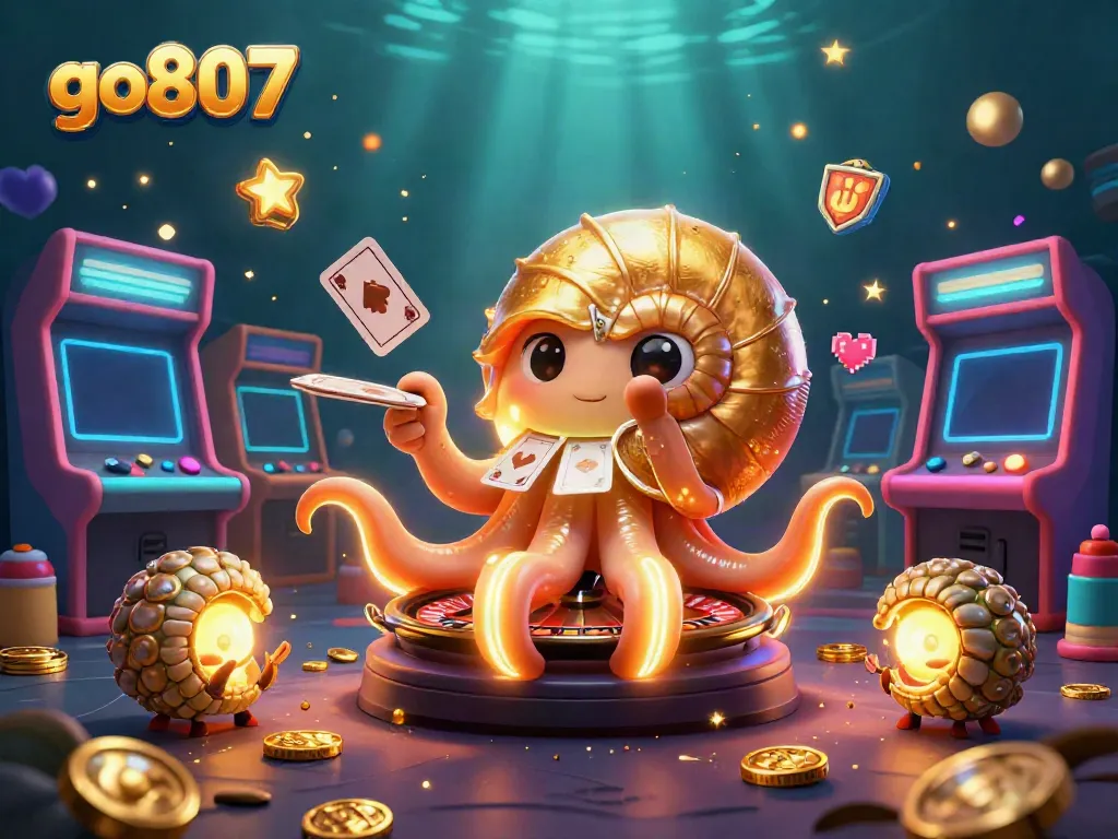 Experience thrilling gameplay at go807 with a vibrant 3D casino scene featuring a giant nautilus and arcade elements.