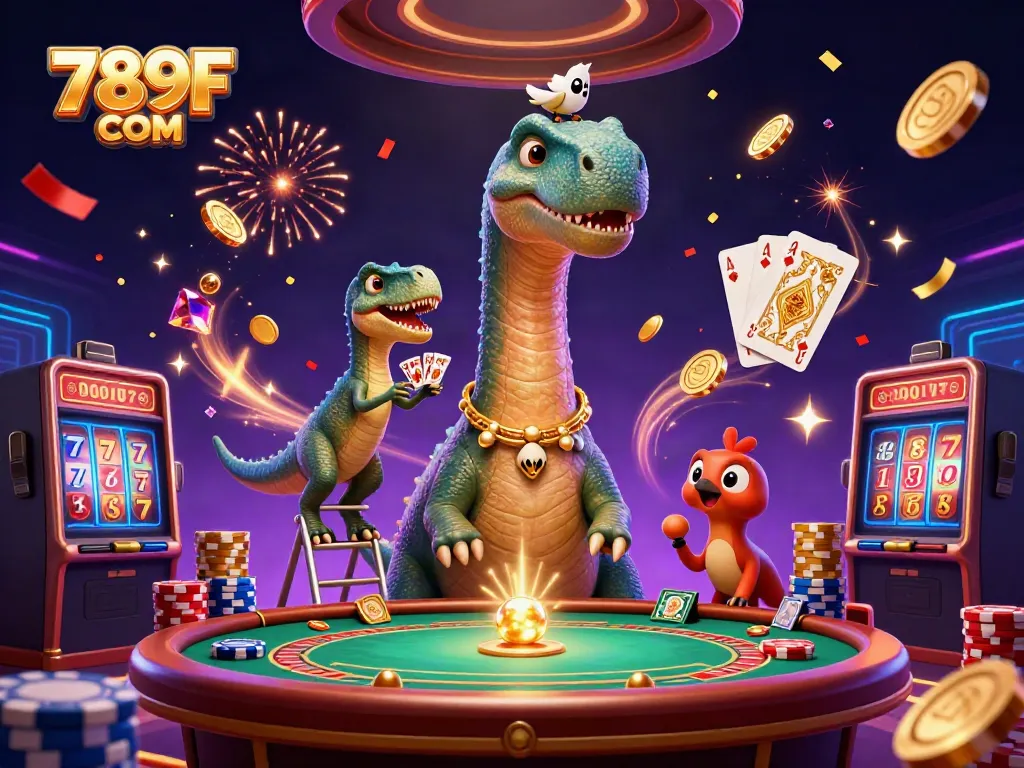 Experience thrilling gameplay at 789F COM with a vibrant casino scene featuring dynamic characters and elements.