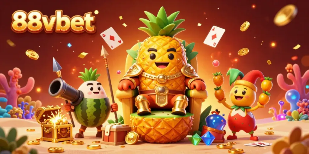 Engage with the vibrant world of 88vbet as the pineapple king reigns supreme in this festive casino scene.