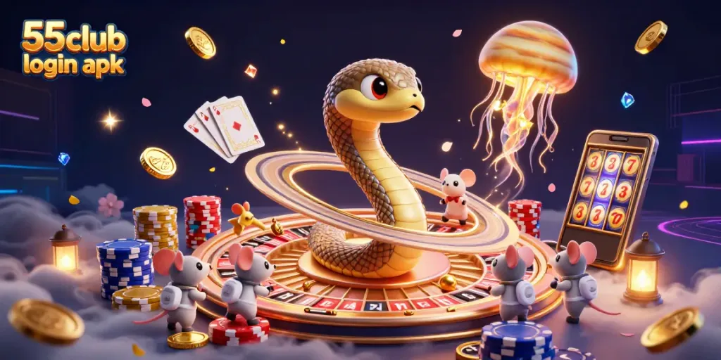 Experience thrilling gaming action with 55 club login apk featuring vibrant characters and casino elements.