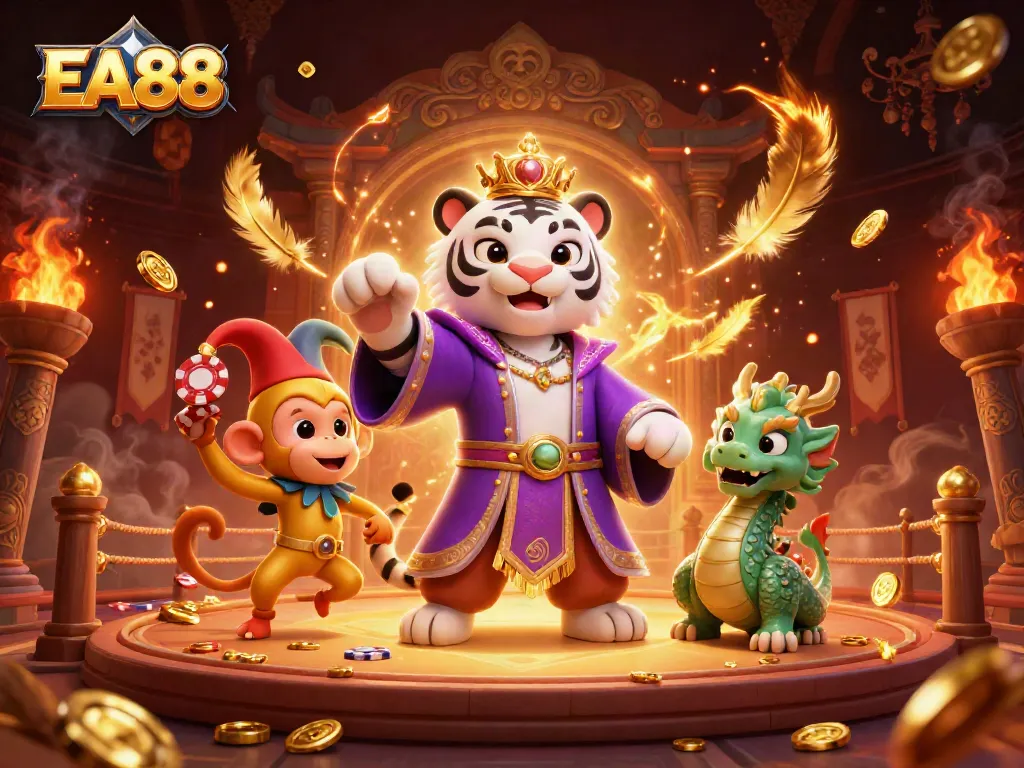 Experience the thrilling world of EA88 with vibrant casino characters and dynamic gaming elements.