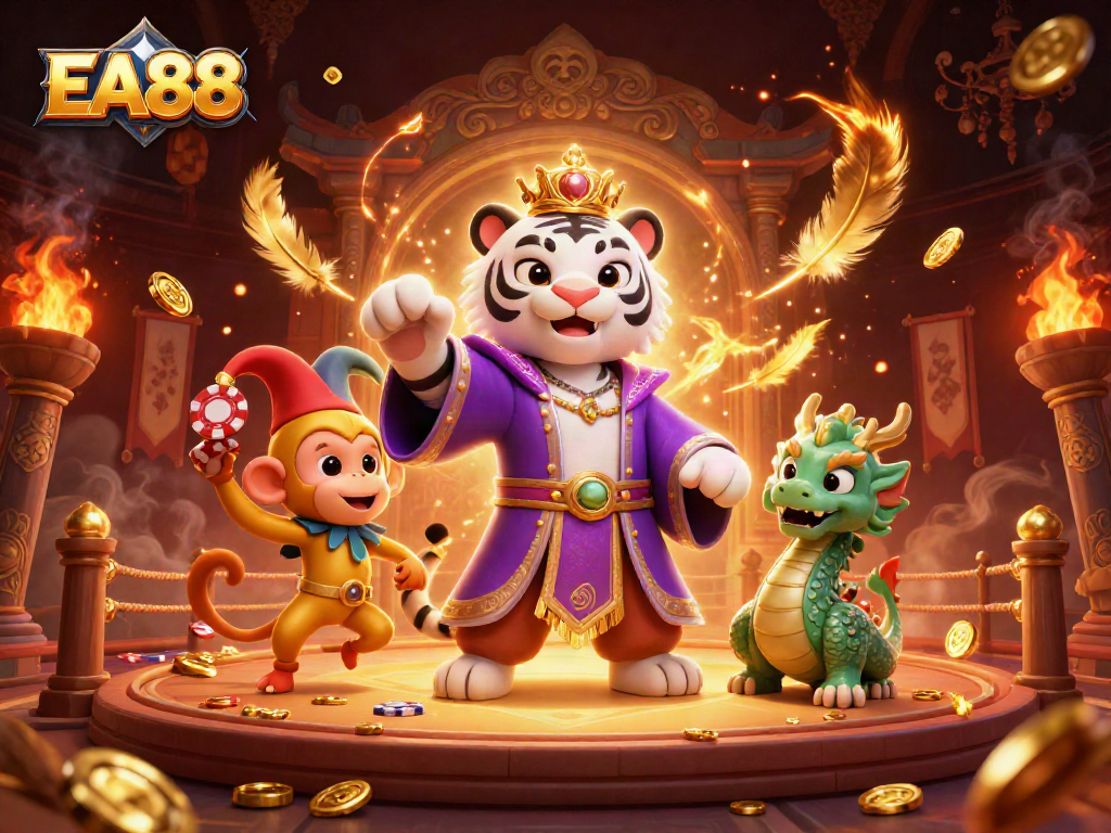 Experience the thrilling world of EA88 with vibrant casino characters and dynamic gaming elements.