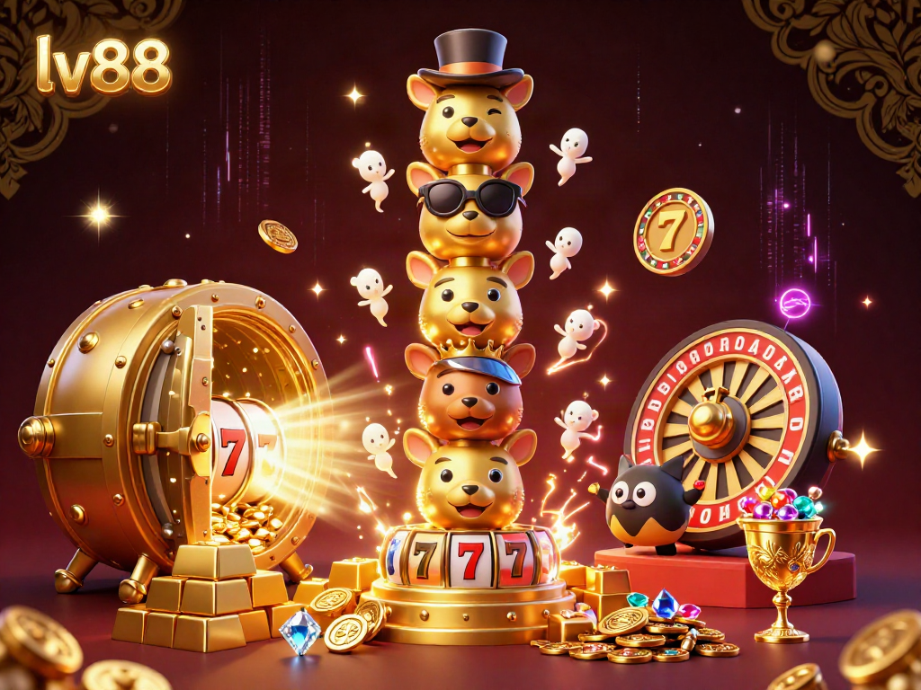 Experience the thrill of lv88 with vibrant casino graphics bursting from a golden totem pole.