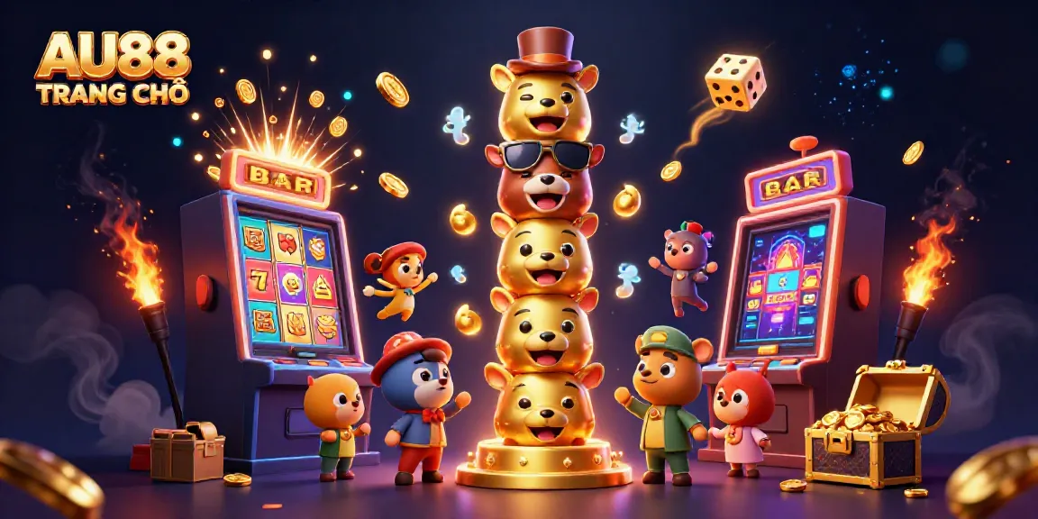 Experience excitement at AU88 TRANG CHỦ with a vibrant 3D casino illustration bursting with action.