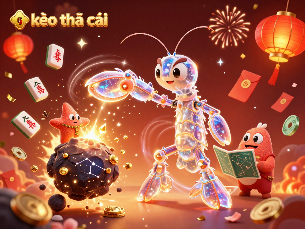 Engage with kèo nhà cái in a vibrant 3D casino scene bursting with treasures and festive elements.