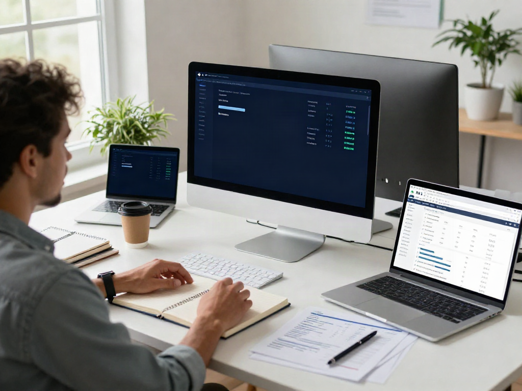Digital marketer analyzing instant indexing performance on a modern desk