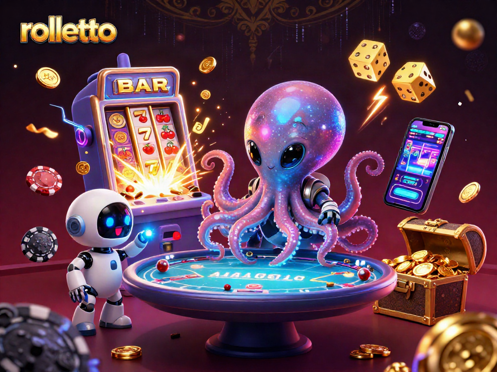 Engage with rolletto's thrilling alien casino scene featuring dynamic gameplay elements and vibrant colors.