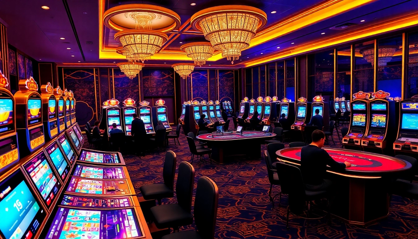 W88.nyc luxury online casino gaming environment with elegant tables and vibrant slot machines.