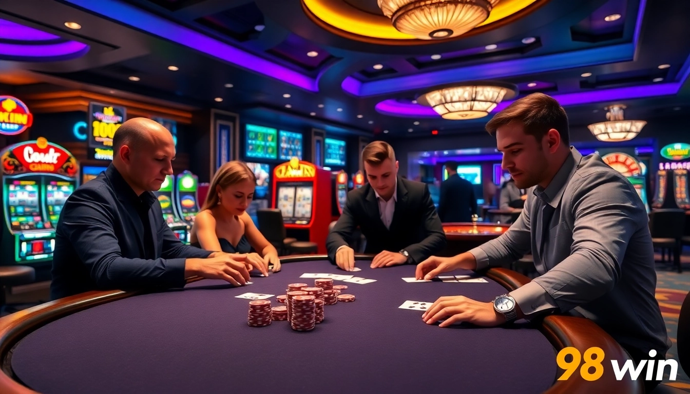 High-stakes poker players at 98win showcase intense strategies and thrilling gameplay.