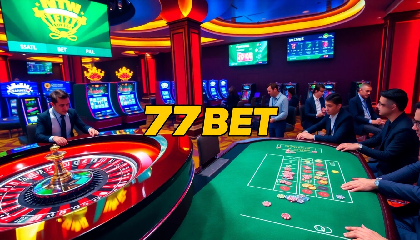Experience the thrill of online gaming with 77BET at a vibrant casino scene.