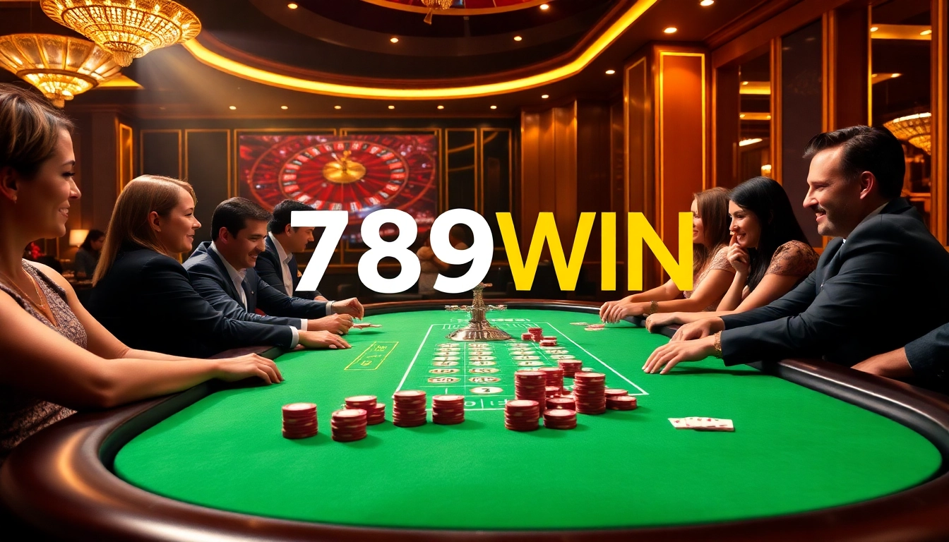 Experience thrilling gameplay at 789WIN with a vibrant casino atmosphere filled with poker chips and high-stakes action.