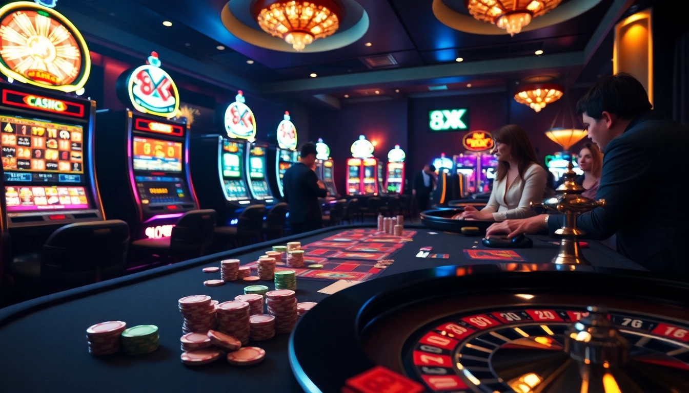Experience the thrill of gambling with 8XX casino tables, dynamic games, and lush decor.