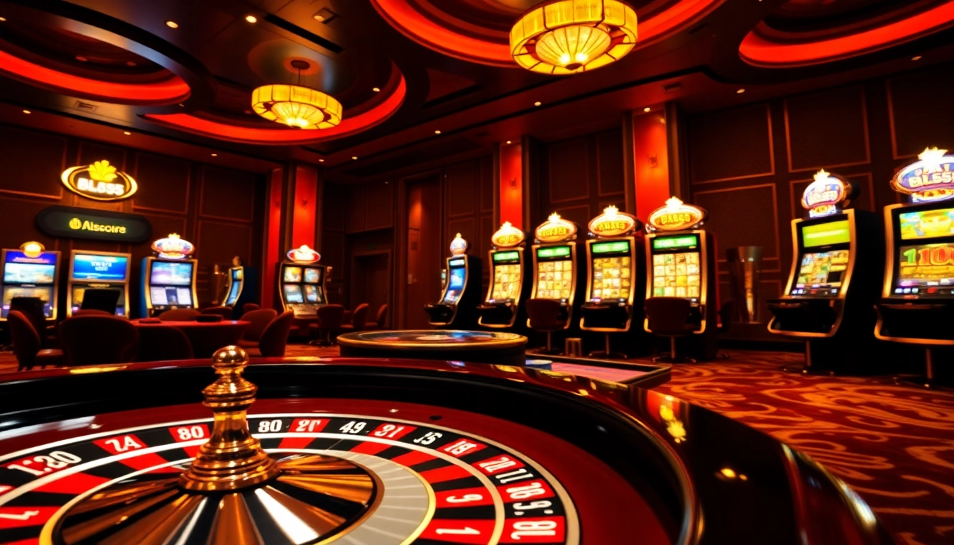 Experience the luxury of online gambling at BL555 with vibrant casino elements like roulette and poker tables.