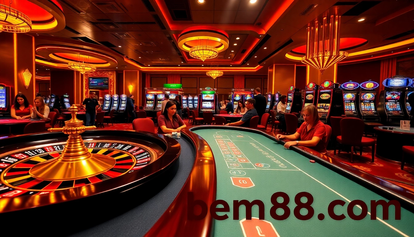 Experience the thrill of casino gaming at https://bem88.com with vibrant gaming tables and slot machines.