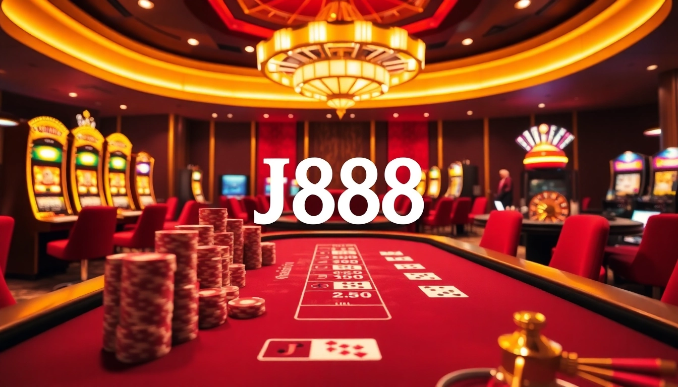 Experience the thrill of J88 betting action at a luxurious casino table surrounded by vibrant gaming excitement.