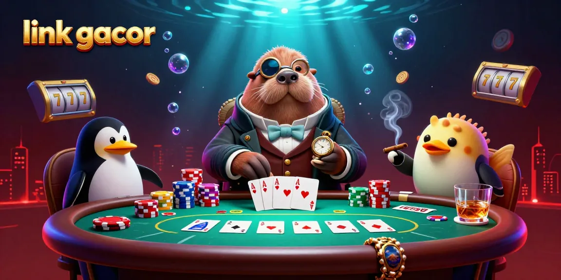 Experience exciting gameplay at link gacor with a jolly walrus, penguin dealer, and bluffing pufferfish in a vibrant casino.