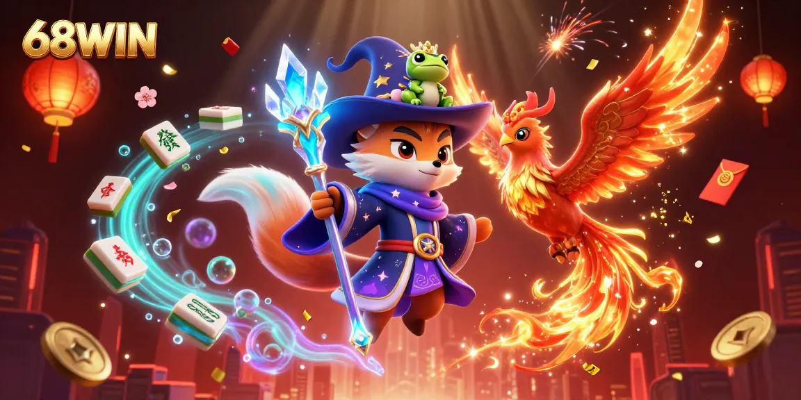 Experience thrilling gaming adventures with 68WIN in this enchanting illustration featuring a wizard fox.
