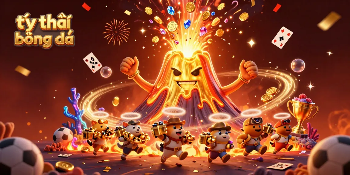 Engage with tỷ lệ bóng đá featuring a golden volcano and vibrant casino elements in dynamic celebration.