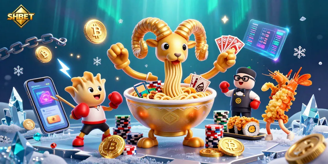 SHBET captivating online gaming scene with playful characters, vibrant coins, and digital effects.