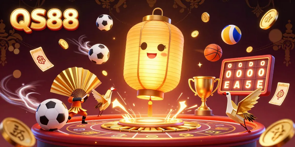 Experience the excitement of QS88's casino with a glowing lantern spirit, vibrant sports elements, and dynamic atmosphere.