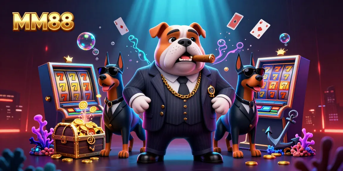 Win big with MM88 in an exciting gambling scene featuring 3D cartoon characters and dynamic casino elements.
