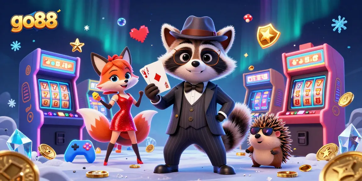 Experience thrilling gaming with go88 featuring a suave raccoon and vibrant casino elements.